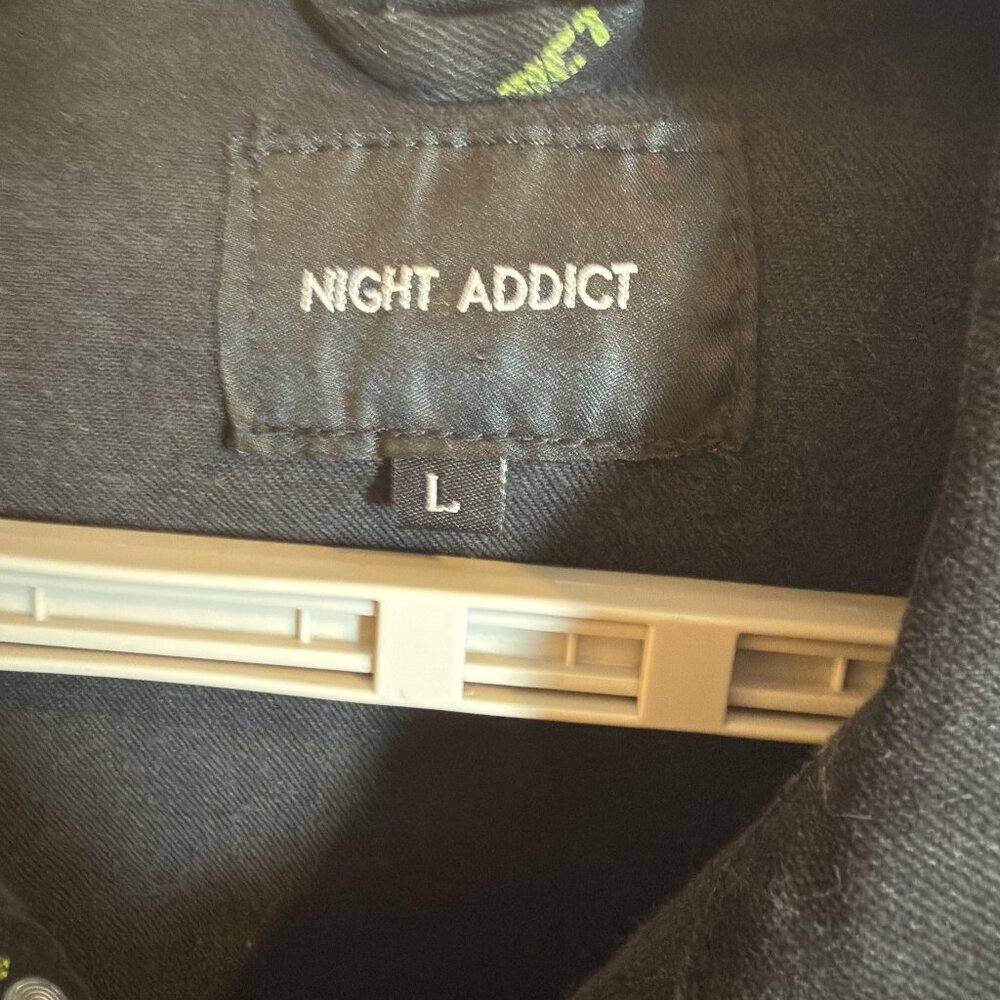 Night Addict Graphic Jacket Black Neon Green Streetwear Size L - Picture 5 of 5